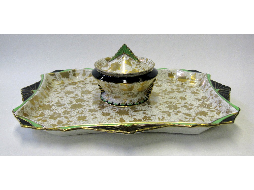 Appraisal: Plant Tuscan Art Deco dressing table tray and jar