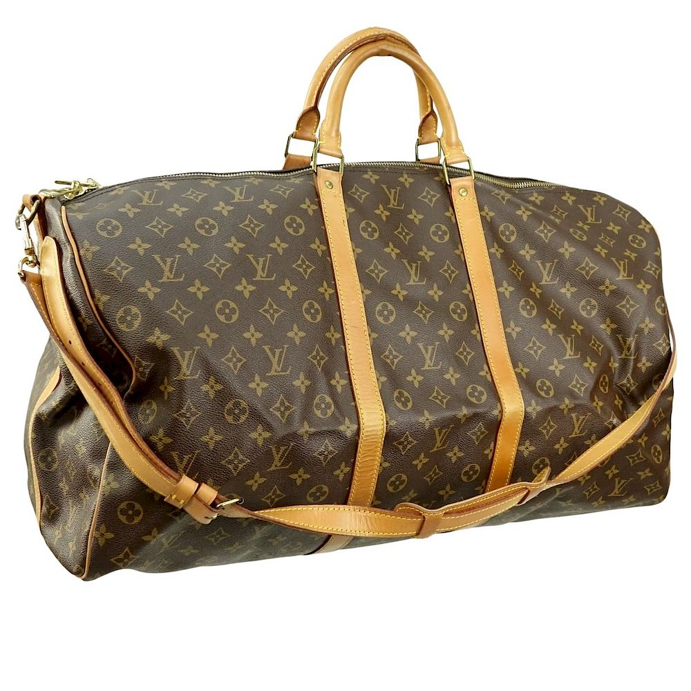 Appraisal: Louis Vuitton Brown Canvas Keepall Bandouliere Louis Vuitton Brown Canvas