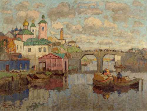 Appraisal: GORBATOV KONSTANTIN IVANOVIC Stavropol - Berlin River landscape Oil on