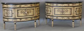 Appraisal: Ferguson Copeland Ltd pair of paint decorated demilune commodes each