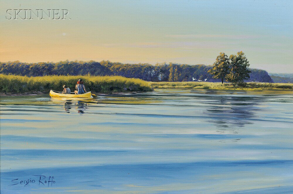 Appraisal: Sergio Roffo American b Canoers on the Marsh Signed Sergio