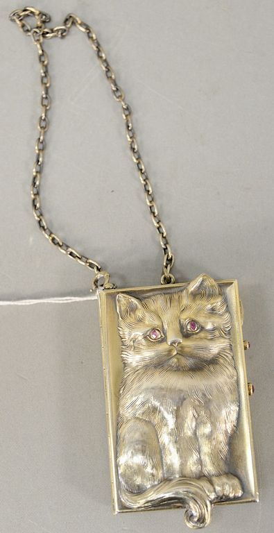 Appraisal: Louis Kuppenheim silver cat compact with red eyes compartments and