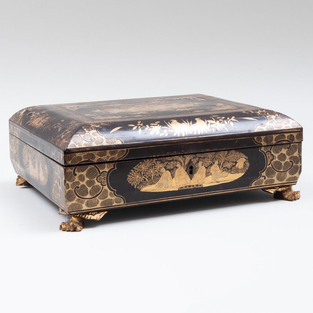 Appraisal: Chinese Export Black and Gilt Lacquer Box x x in