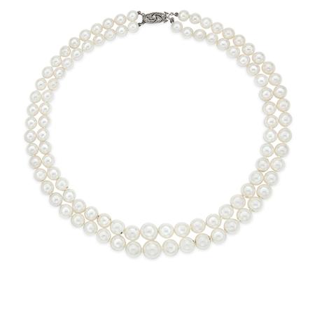 Appraisal: Double Strand Cultured Pearl Necklace with Diamond Clasp Estimate -