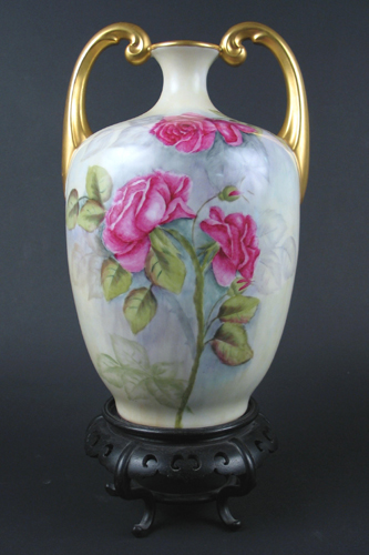 Appraisal: A FRENCH ARTIST SIGNED PORCELAIN DOUBLE HANDLED VASE hand painted