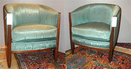 Appraisal: Pair of Art Deco Mahogany Armchairs Estimate -