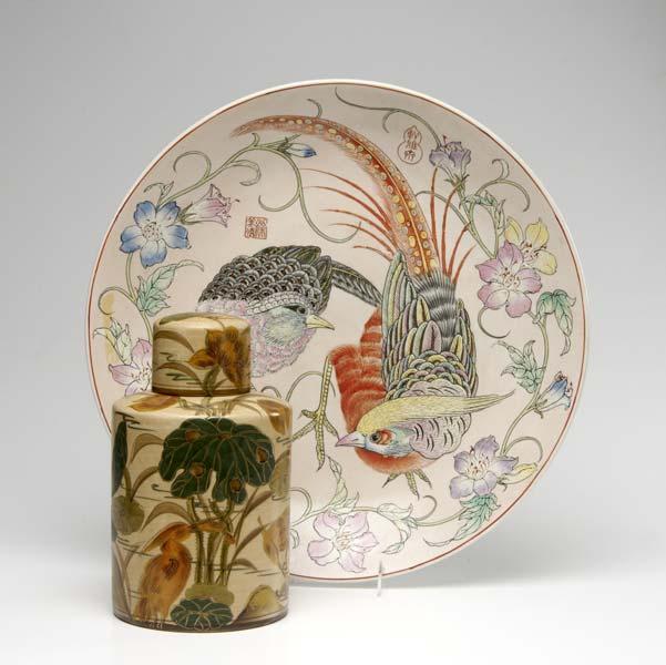 Appraisal: LARGE CHINESE PLATE With bird and flower decoration together with