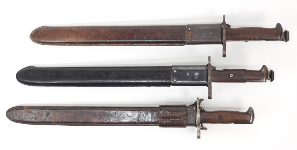 Appraisal: THREE U S MODEL BAYONETS AND SCABBARDS United States A