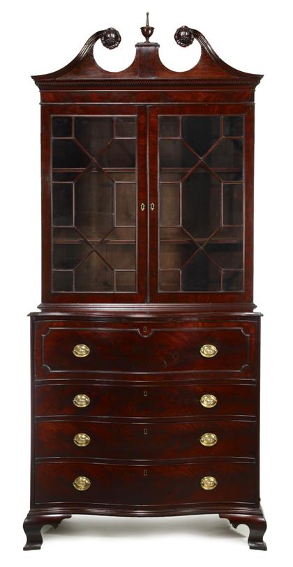 Appraisal: Federal mahogany serpentine front secretary bookcaseattributed to william appelton salem