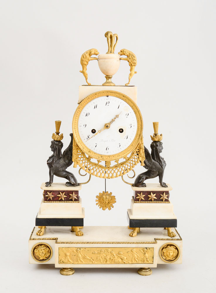 Appraisal: LOUIS XVI GILT-BRONZE AND MARBLE MANTLE CLOCK Signed 'Rocquet Paris'