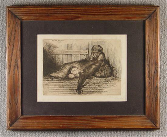 Appraisal: Muyden Ev Van Italian - Etching of adult baboon sleeping