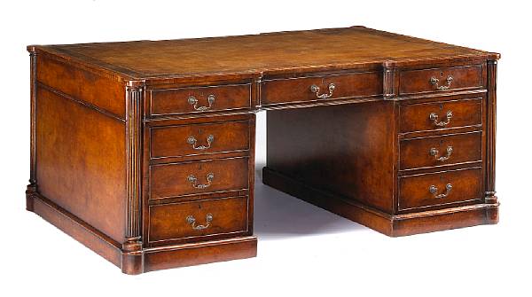 Appraisal: A George III style burled elmwood partners desk late th