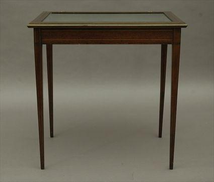 Appraisal: Louis XVI-Style Brass-Inlaid Mahogany Vitrine Table x x in