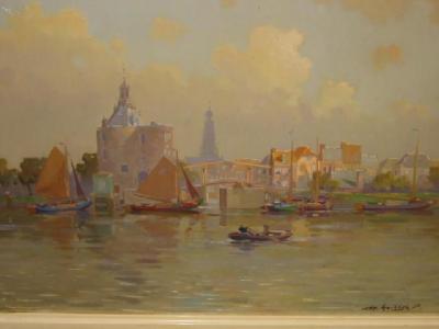 Appraisal: JAN SIMON KNIKKER Dutch - Riverscene Town Beyond oil on