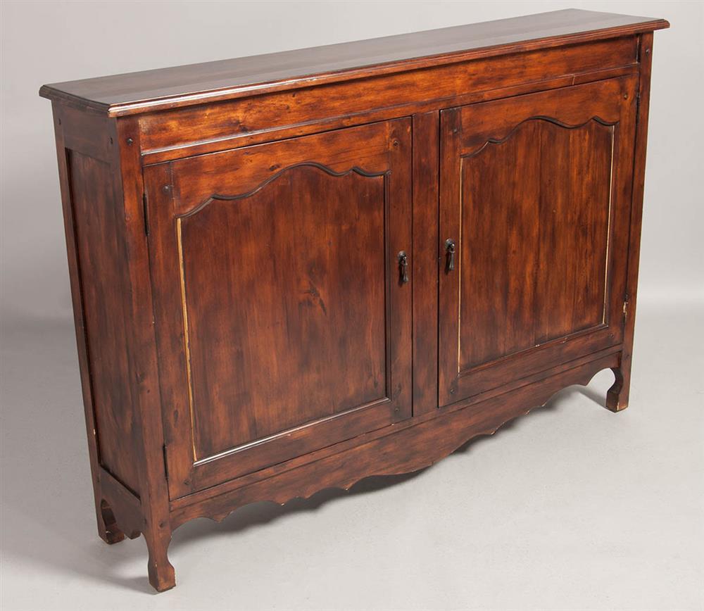 Appraisal: PROVINCIAL STYLE MAHOGANY SERVER WITH CABINET DOORS molded top over