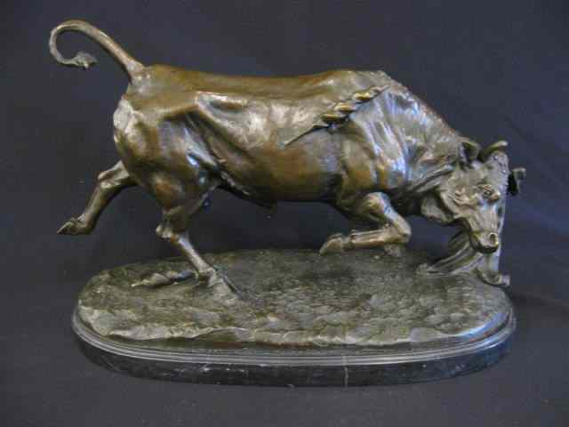 Appraisal: Bronze Statue of a Bull black marble base '' tall