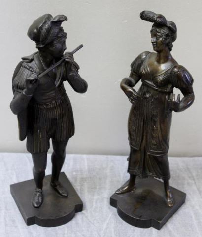 Appraisal: Pair of French Figural Bronzes Apparently unsigned Man with flute