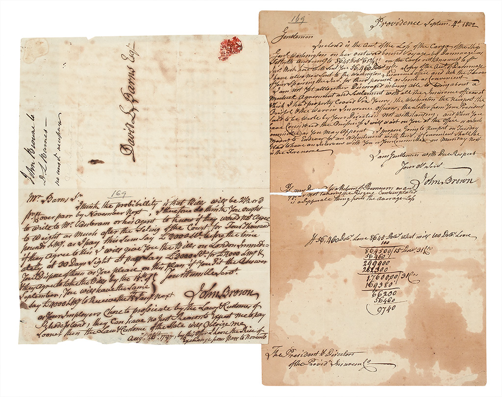 Appraisal: RHODE ISLAND Brown John Pair of letters from an important