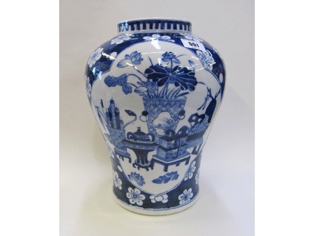 Appraisal: Oriental blue and white baluster vase and a ginger jar