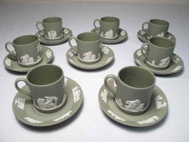 Appraisal: Wedgewood green jasper ware Demitasse for Saucers measure inches wide