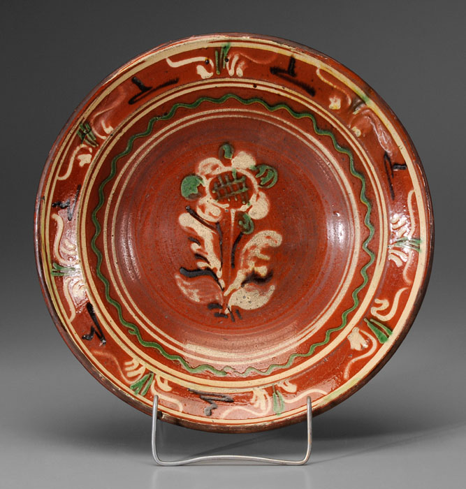 Appraisal: Slip-Decorated Redware Bowl American late th early th century geometric