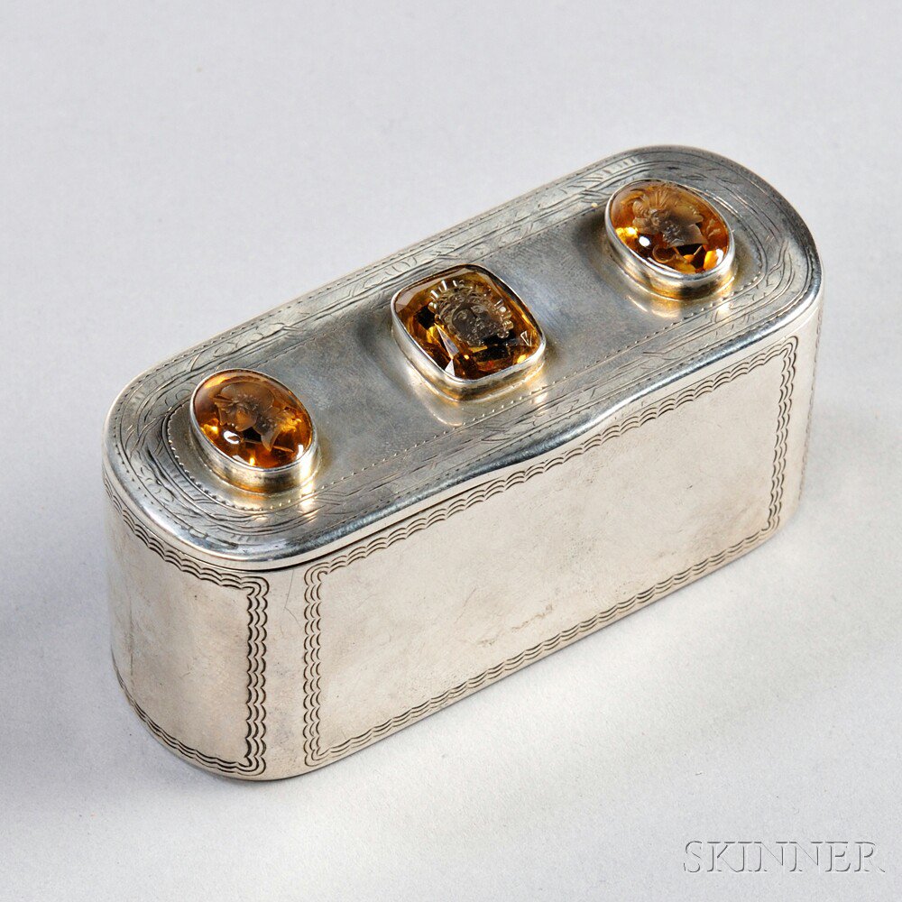 Appraisal: Austrian Silver and Citrine-mounted Box Vienna early th century unknown