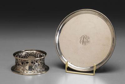 Appraisal: Two Pieces English Silver Hollowware tray with beaded border and