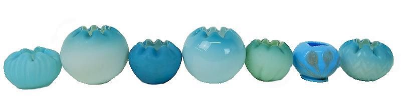 Appraisal: Seven Collectible Art Glass Blue Rose Bowls Seven Collectible Art