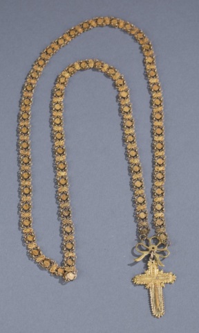 Appraisal: Spanish Colonial K Gold Cross Necklace Delicate floral chain with