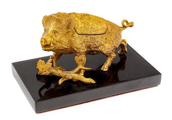 Appraisal: A French Gilt Bronze Inkwell Width of base inches A