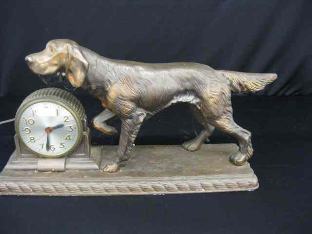 Appraisal: Bronzed Figural Dog Clock electric deco era '' x ''