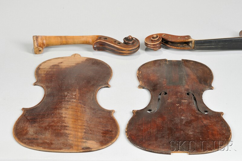 Appraisal: Violin Parts including a French violin top and back and