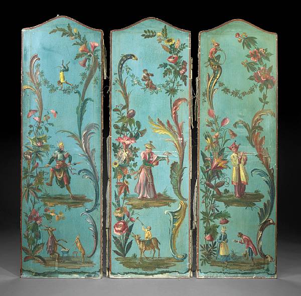 Appraisal: A set of three chinoiserie decorated painted panels late th