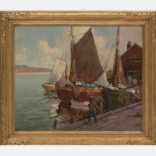 Appraisal: Jan Madden American th Century Harbor Scene Oil on canvas