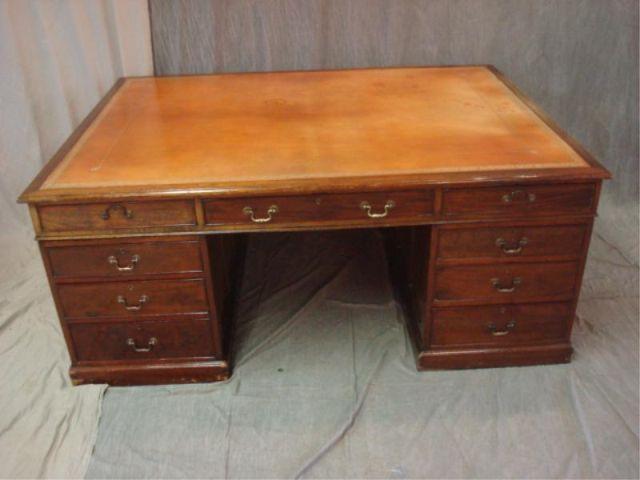 Appraisal: th Cent Partners Desk with Tooled Leather Top drawers From