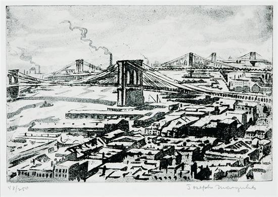 Appraisal: Joseph Margulies New York - BRIDGES OF NEW YORK aquatint