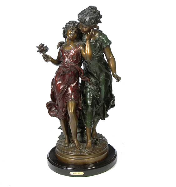 Appraisal: A bronze figural group of two girls after Moreau height