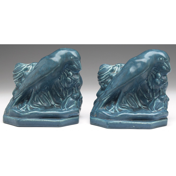 Appraisal: Rookwood bookends pair rooks covered in a blue matt glaze