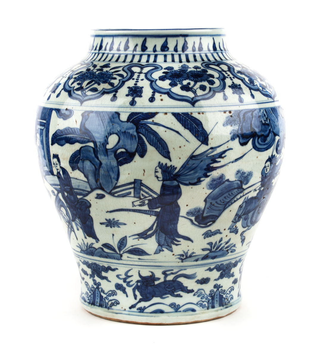 Appraisal: Chinese blue and white porcelain vase with Mongol and scholar's