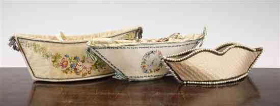 Appraisal: A late George III painted silk boat shaped sewing basket