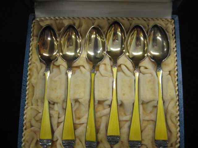 Appraisal: Set of Norway Enameled Sterling Spoons coffee size gold wash