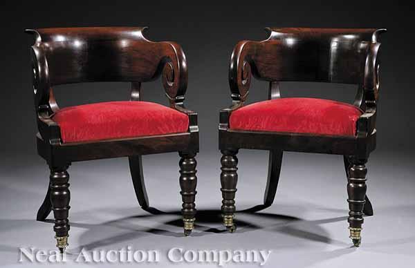 Appraisal: A Pair of William IV Carved Mahogany Armchairs early th