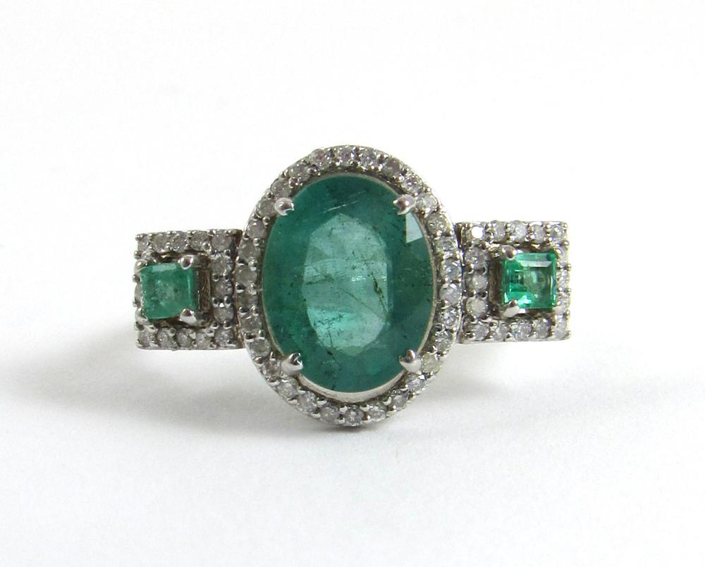 Appraisal: EMERALD DIAMOND AND EIGHTEEN KARAT WHITE GOLD RING with round-cut