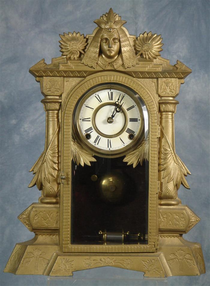 Appraisal: Kroeber Lotus VP cast iron mantel clock winds but does