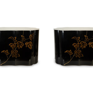 Appraisal: A Pair of Modernist Chinese Black and Gilt Decorated Lacquered