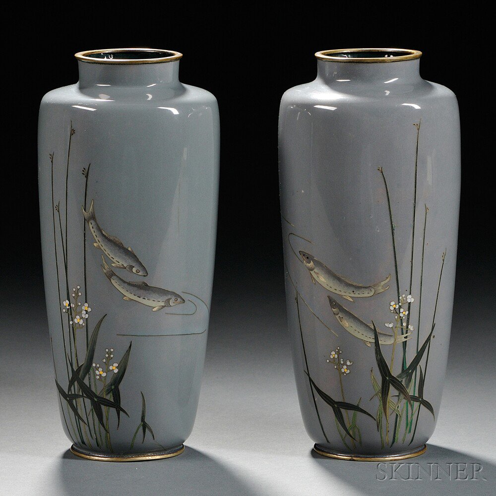 Appraisal: Pair of Cloisonne Vases Japan early th century depicting a