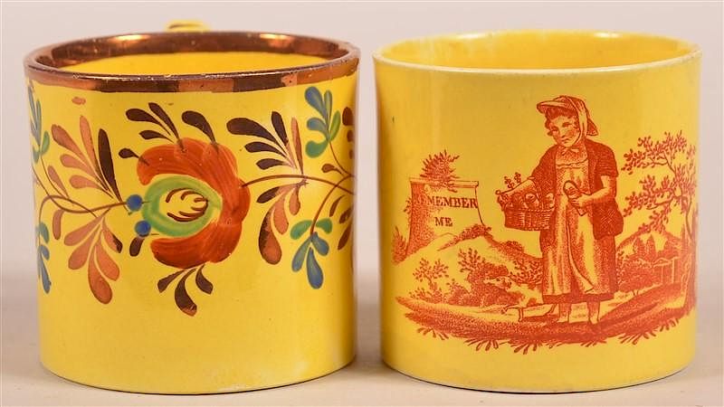 Appraisal: Two Canary Yellow Luster China Child's Mugs Two Canary Yellow