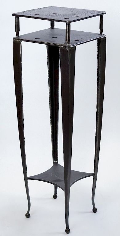 Appraisal: Cindy Wynn Industrial Iron Plinth Stand Pedestal Cindy Wynn b