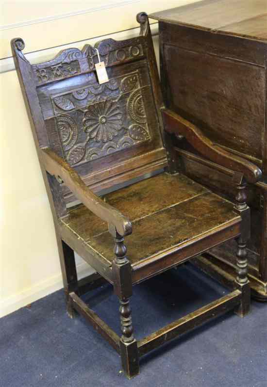 Appraisal: A William Mary carved oak panelled back chair initialled B