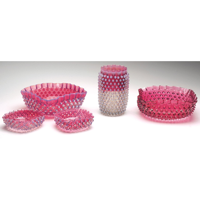 Appraisal: Hobnail berry set square serving bowl and two matching berry